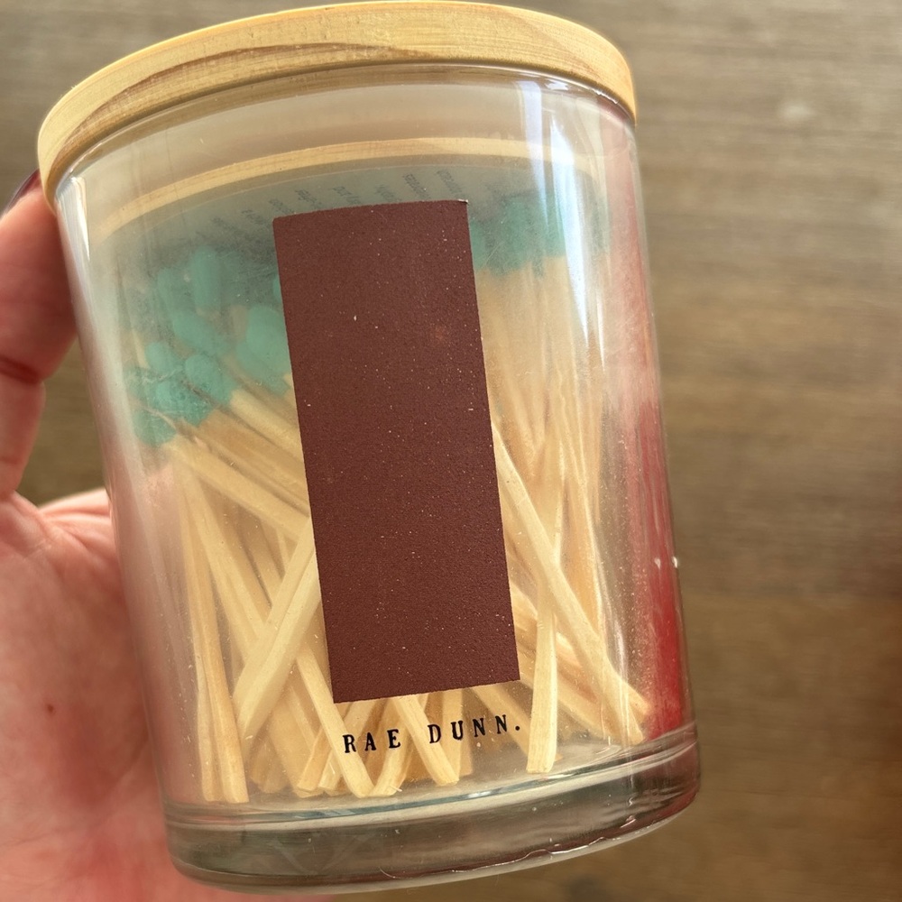 Rae Dunn Glass Jar with Teal Match Tips - Picture 2 of 2